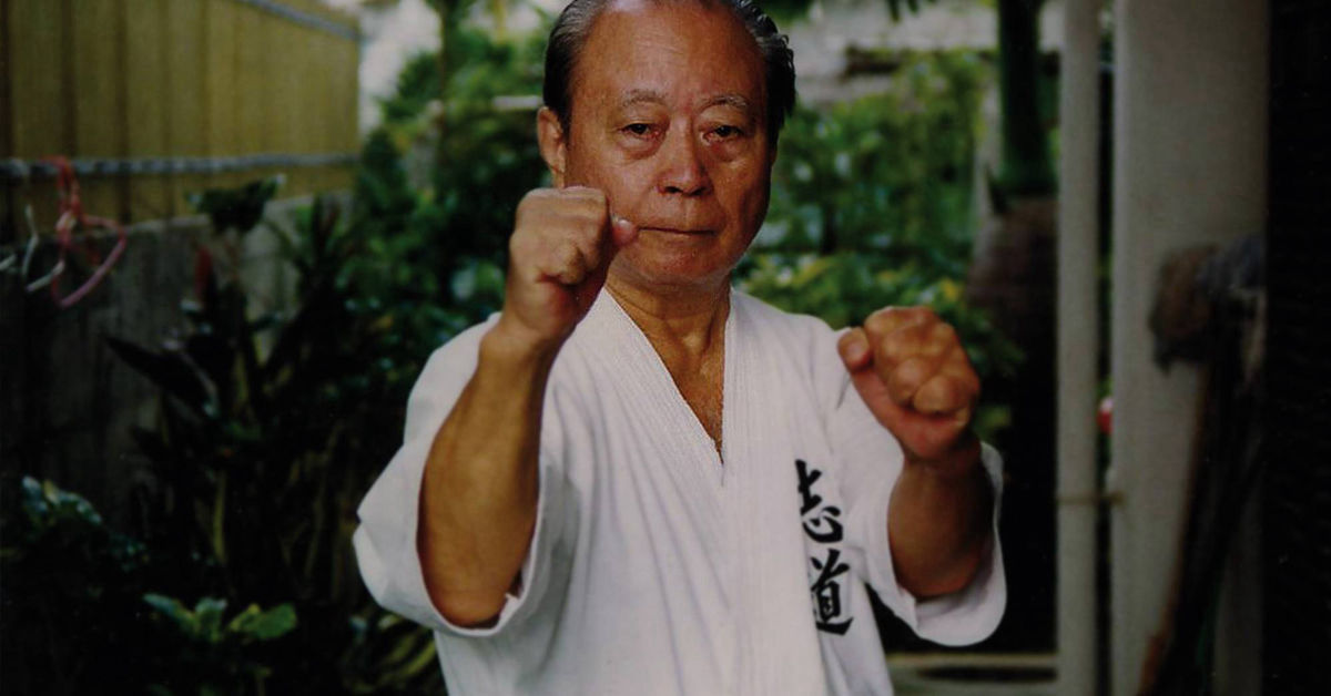 Sensei Miyahira Katsuya Hanshi 10. Dan mit seinem Schüler Sensei Joachim Laupp Hanshi 9. Dan - Okinawa Shorinryu Shidokan Karate - Karate-Schule für traditionelles Okinawa Karate
